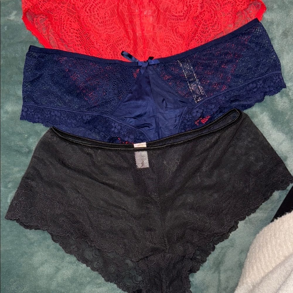 Cheeky Lace Panties Set - Red, Blue, Black